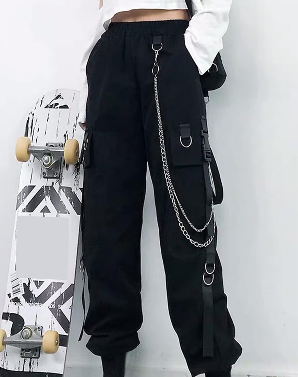 Cargobyxor dam med byxkedja gotiska kläder dam goth punk Y2k techwear byxor