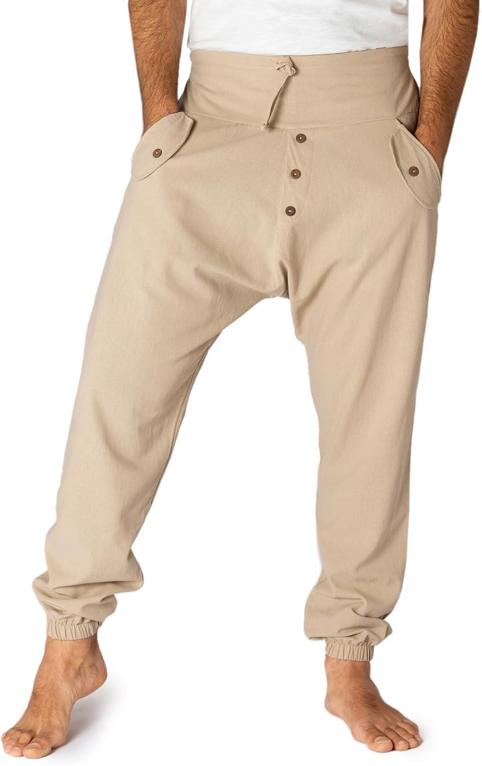 PANASIAM Yogi Pants Classic för dam och herr I bekväma fritidsbyxor i Aladin-Harem-stil – 100% bomull I optimal passform tack vare dragsko fram och elastisk linning bak I sommarbyxor