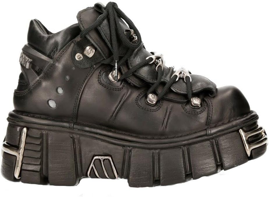 New Rock 106 S1 unisex gotisk punk svart metallisk plattform mode ankelstövlar
