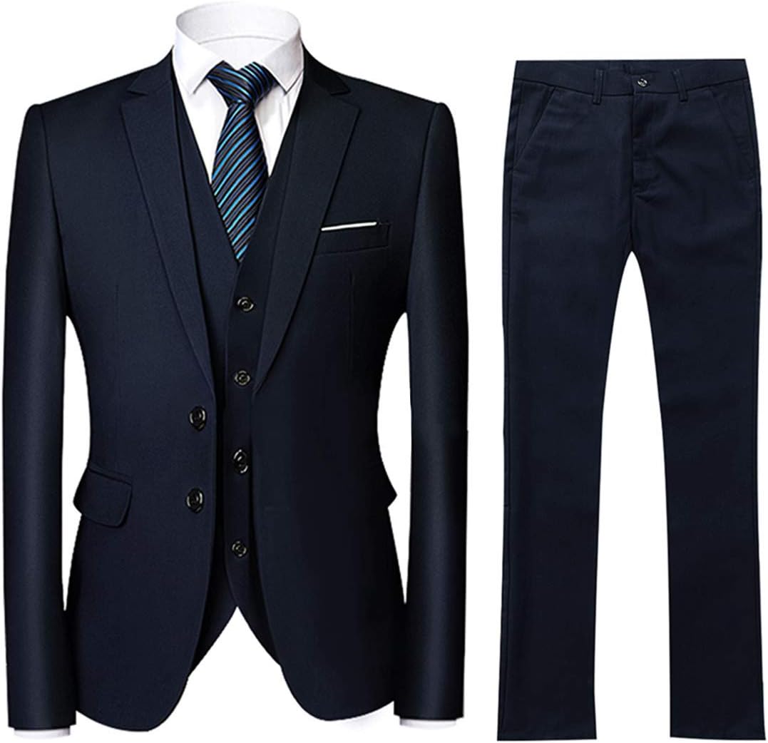 YOUTHUP 3-delad kostym smal passform för män elegant business bröllop kostym blazer västar byxor