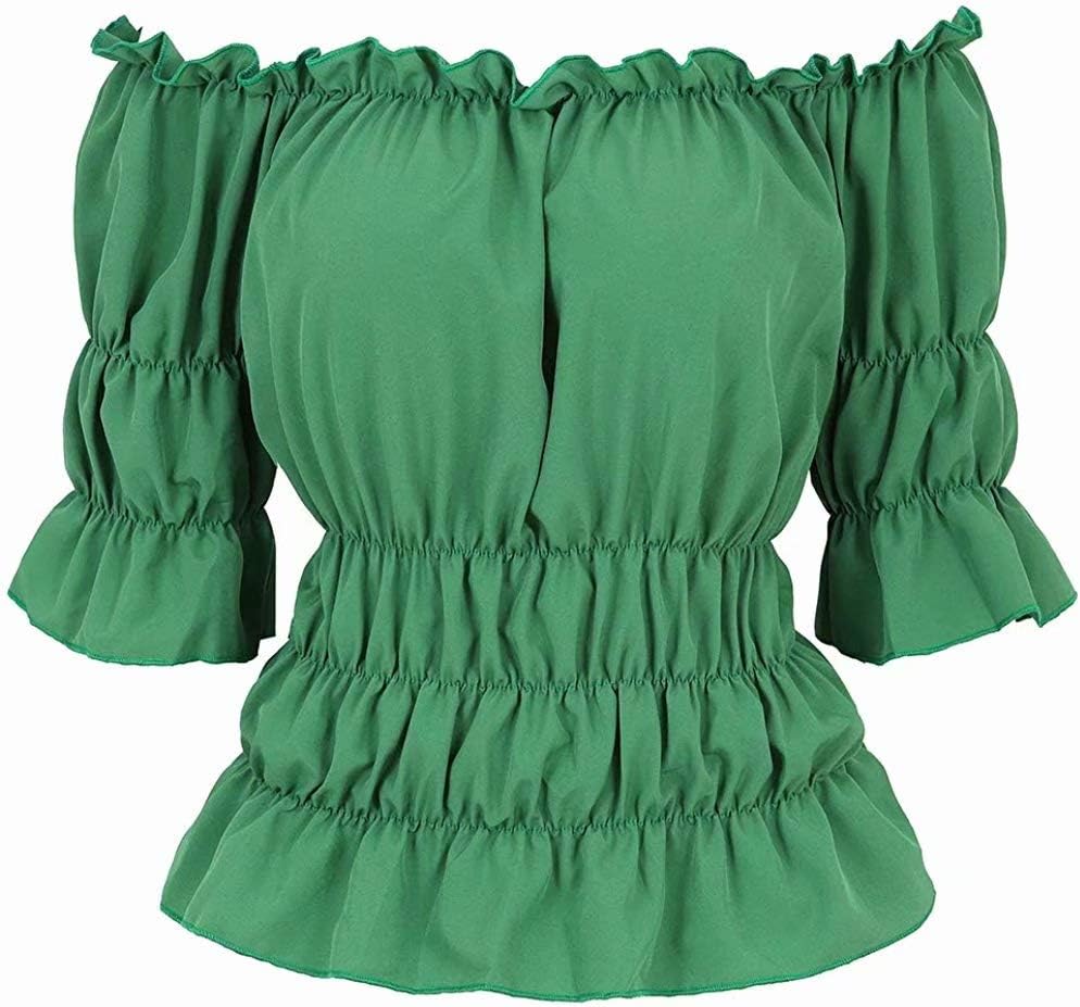 Blusar för kvinnor Off The Shoulder Renaissance Toppar Medeltida piratskjorta Gothic Smocked Boho kort ärm