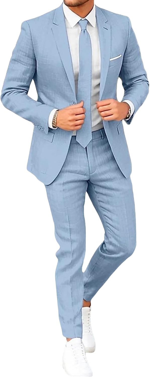Herr Classic Fit bröllop formella set 2-delad kostym, solid jacka och byxor set för män bal fest & affärer