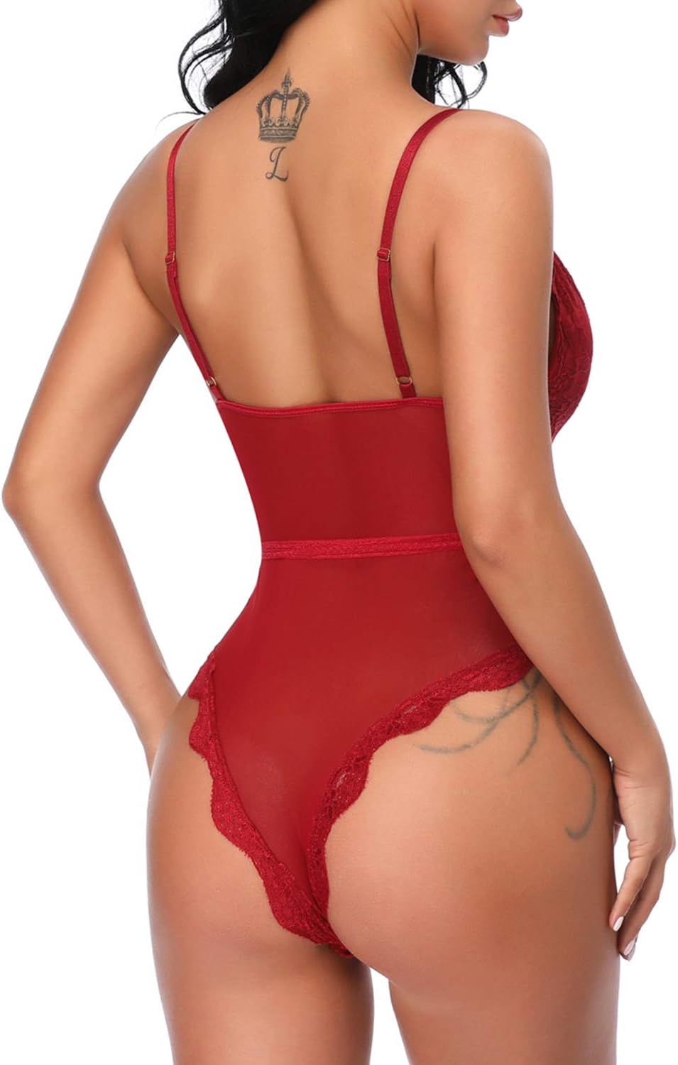 EVELIFE Dam Sexiga Teddy Underkläder One Piece Spets Babydoll Bodysuit med Djup V-ringad