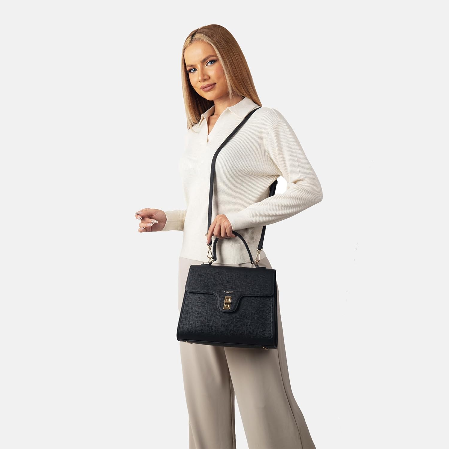 Carlheim, Skagen Genuine Leather collection, Estelle Genuine Leather Handbag (Black)