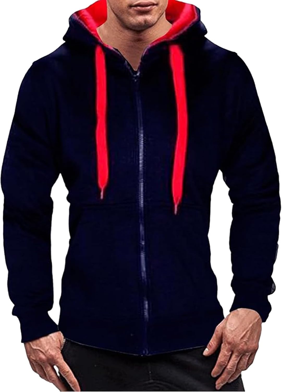 Generisk huvtröja för män, blousonjacka med dragkedja, dragsko, sweatjacka, överdimensionerad lös övergångsjacka, hip hop, trend, bomberjacka, enfärgad, ledig sportjacka för arbete och utomhus