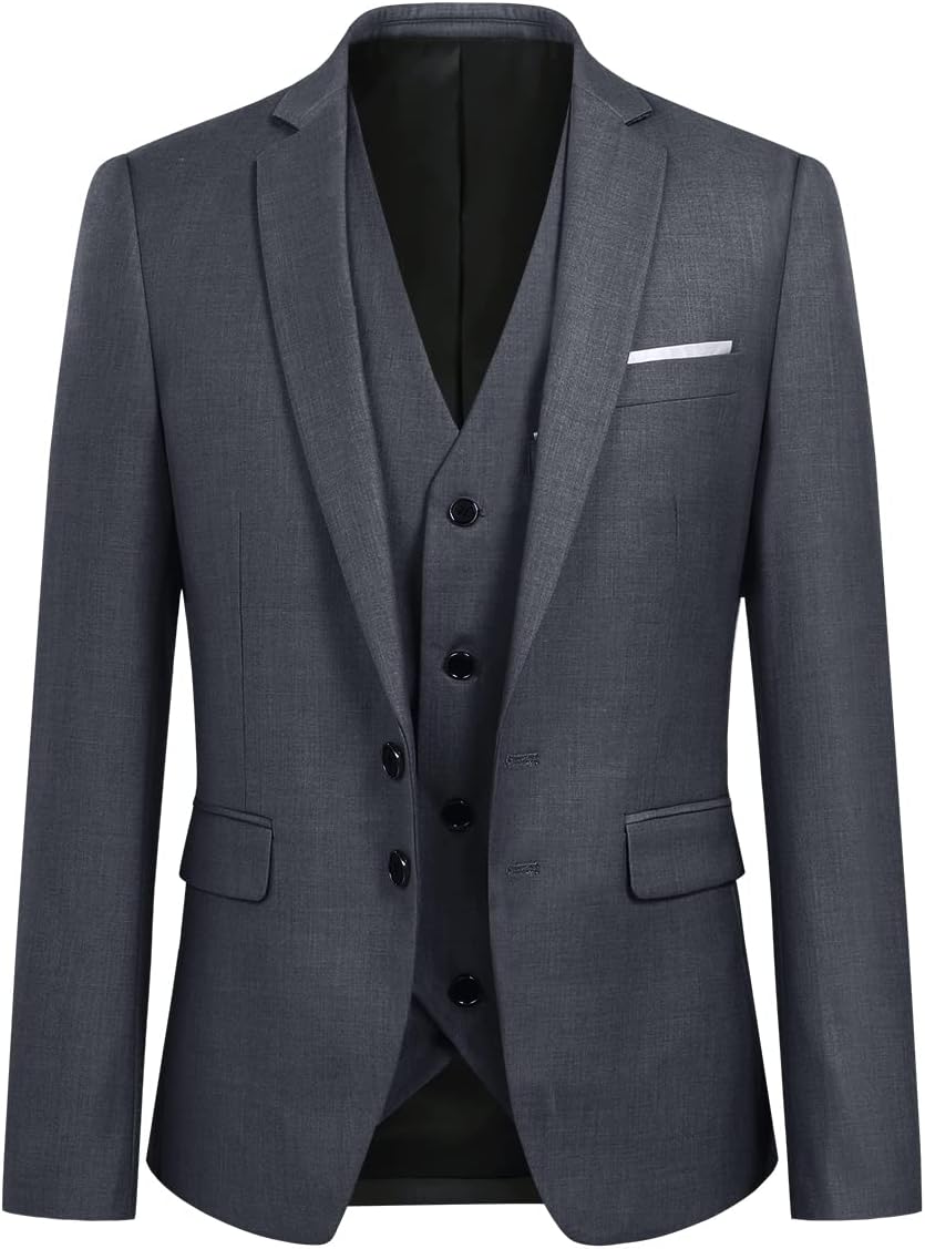 YOUTHUP 3-delad kostym smal passform för män elegant business bröllop kostym blazer västar byxor