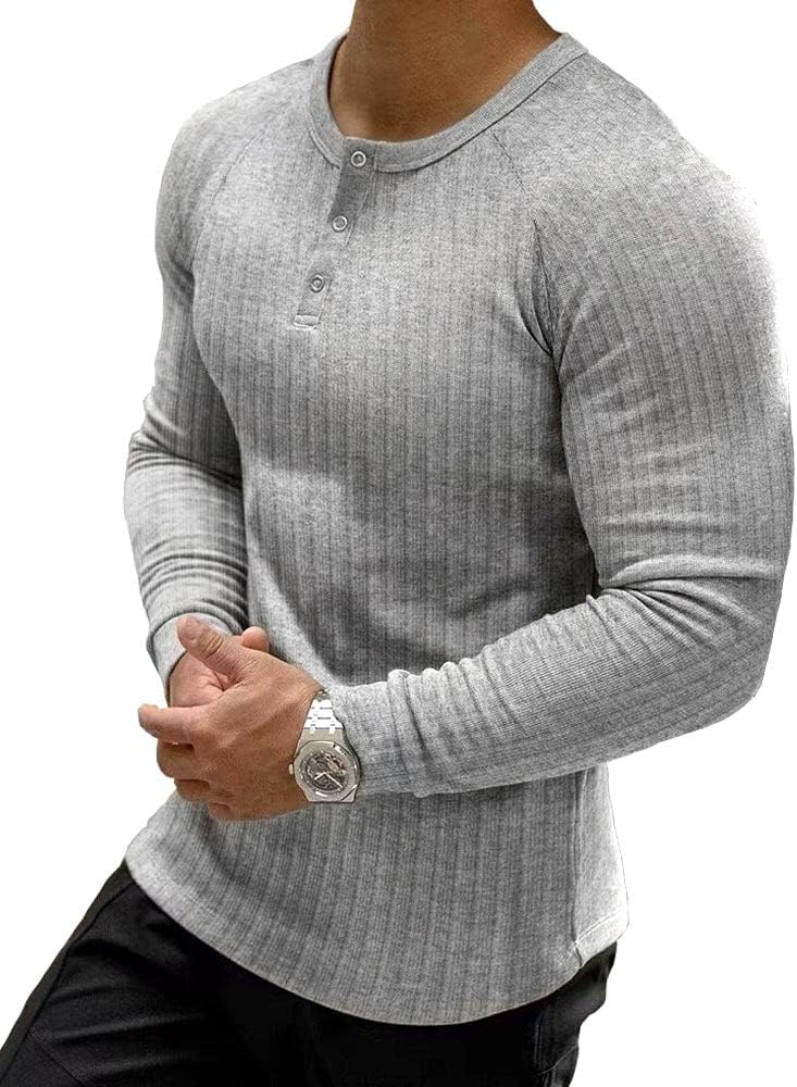 Muscle CMdr mäns ribbad Henley-skjorta kortärmad smal passform muskelskjorta anpassad bomull vardaglig långärmad