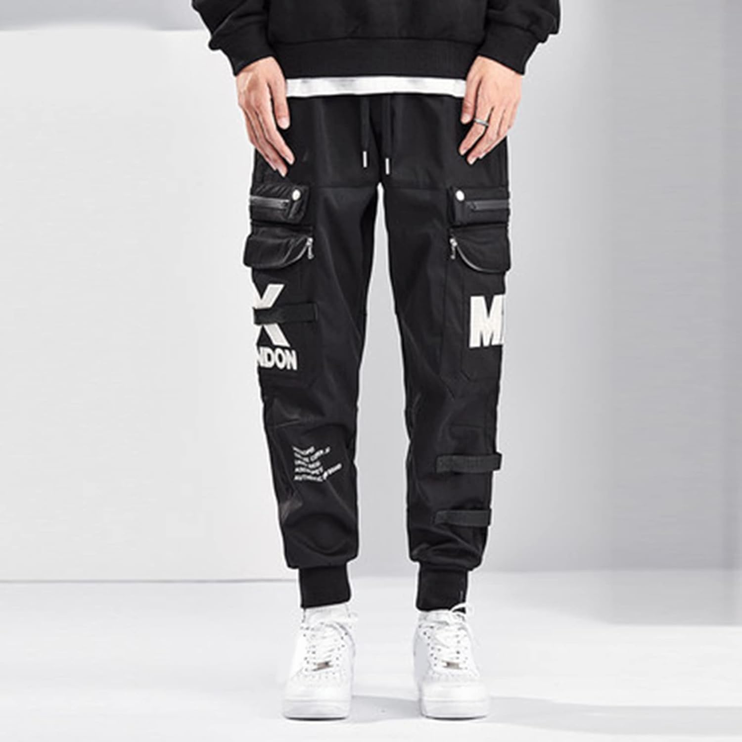 XYXIONGMAO Herr svarta cargobyxor Techwear streetwear hiphop träningsbyxor joggingbyxor cargobyxor för män