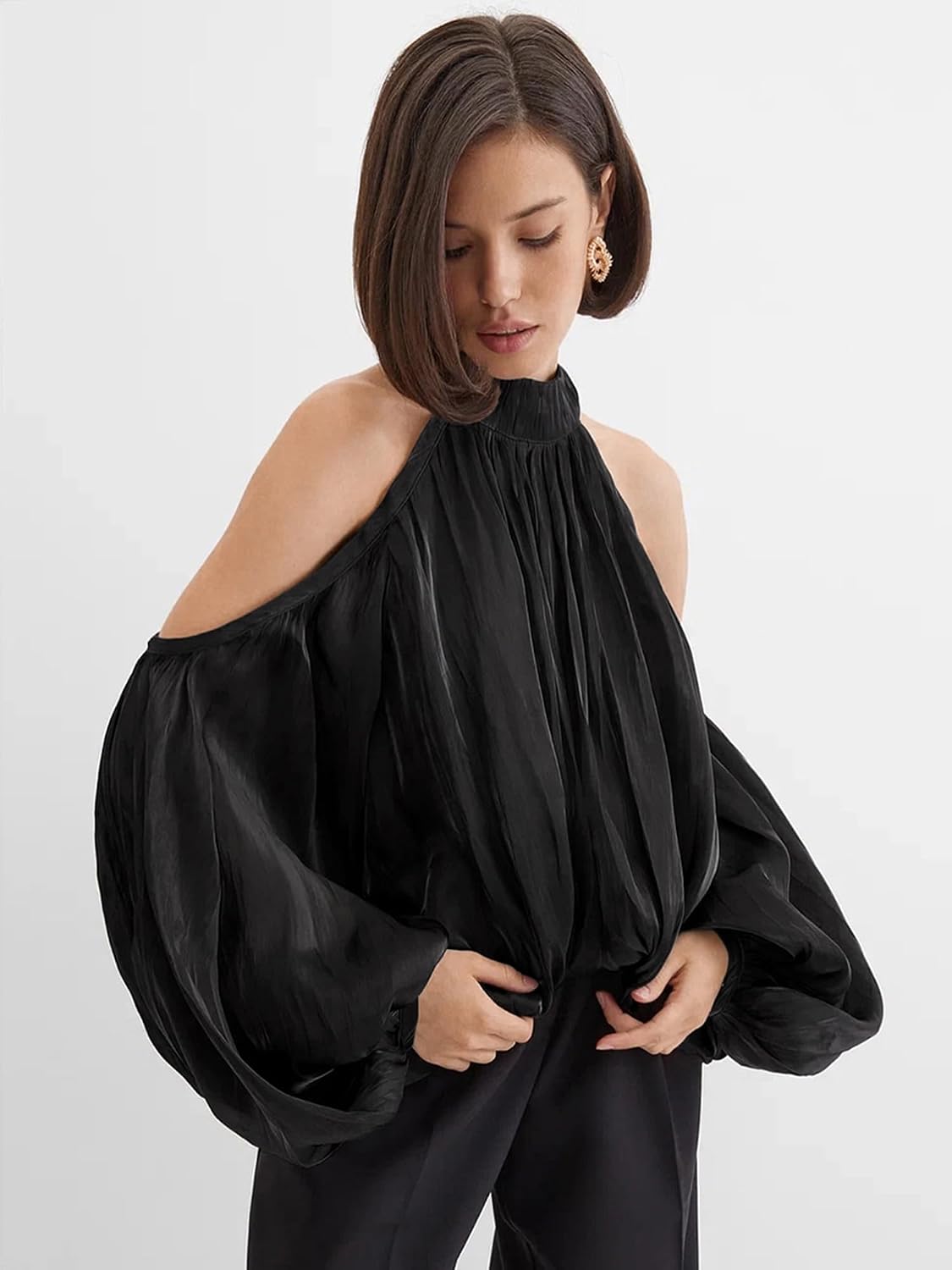 Blus med puffärmar damer elegant sexig axellös halsringning skjortor tunika toppar för fest, klubb, festlig, semester, bröllopsgäster