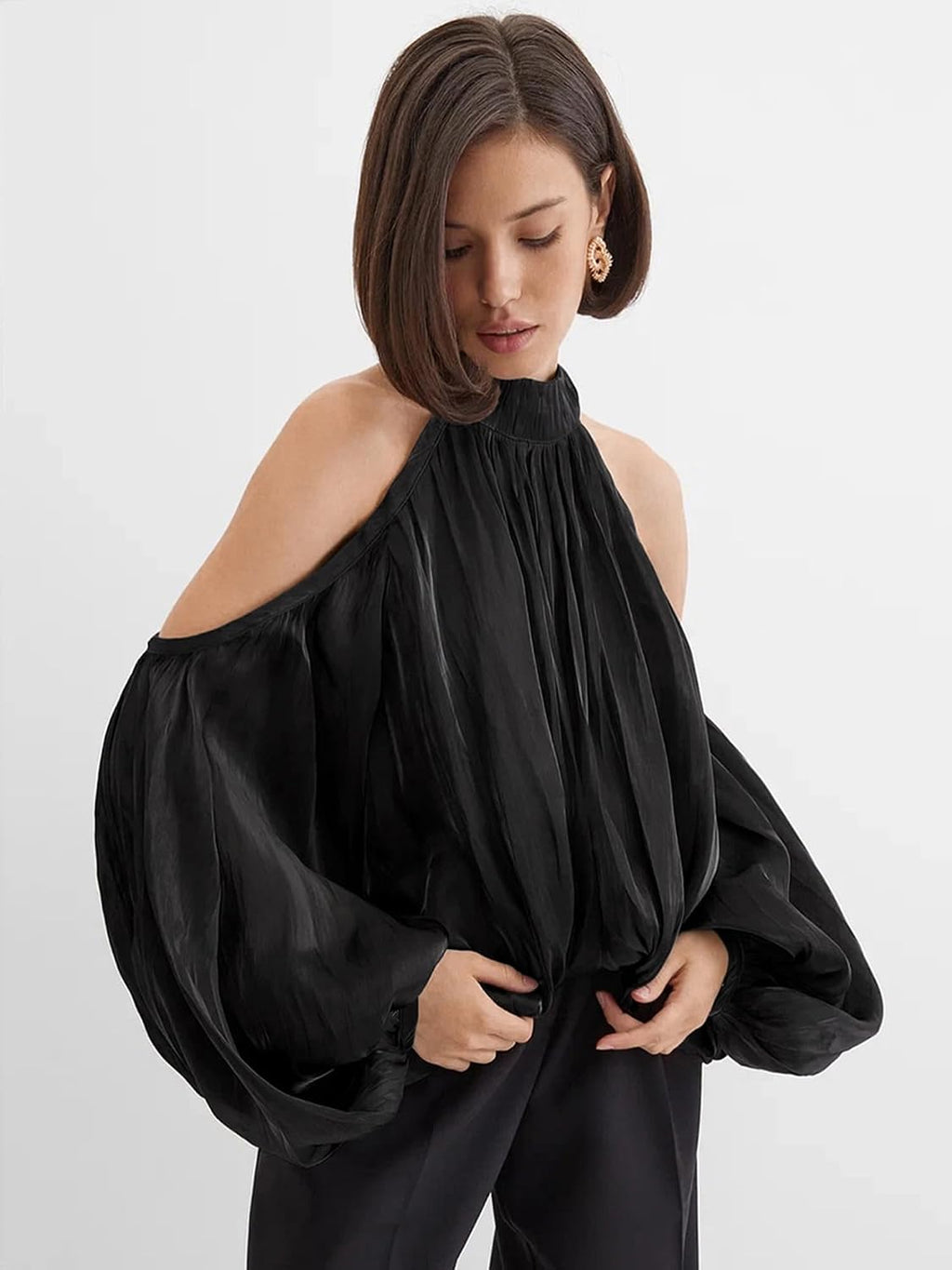 Blus med puffärmar damer elegant sexig axellös halsringning skjortor tunika toppar för fest, klubb, festlig, semester, bröllopsgäster
