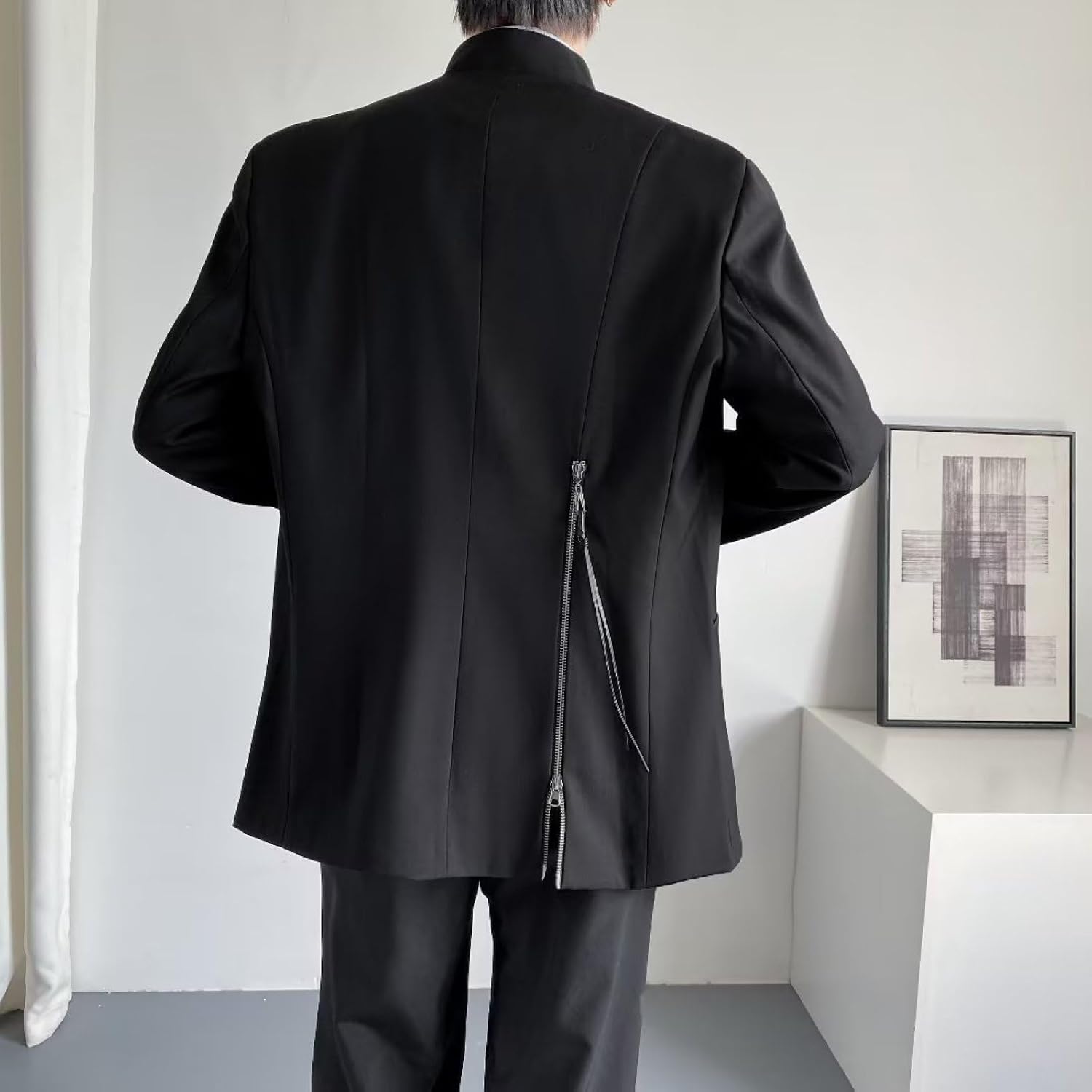 Casual Mandarin Collar Blazer FöR MäN LäTt Fodrad Business Coats Slim Fit Svart Kostymjacka