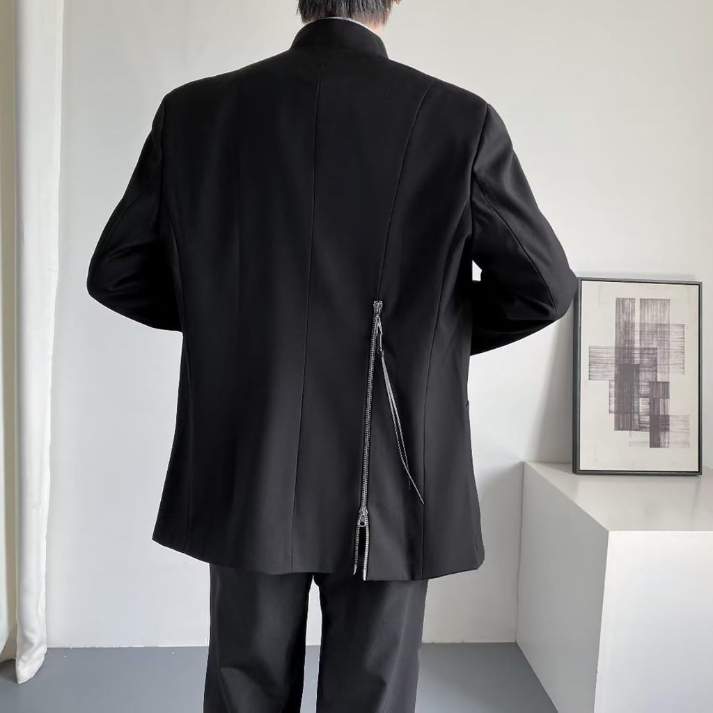 Casual Mandarin Collar Blazer FöR MäN LäTt Fodrad Business Coats Slim Fit Svart Kostymjacka