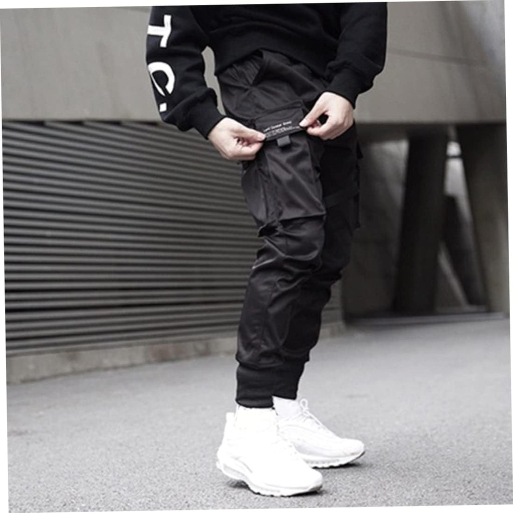 Herrbyxor cargobyxor haremsbyxor overaller hiphop punk joggingbyxor sport för män pojkar svart S.