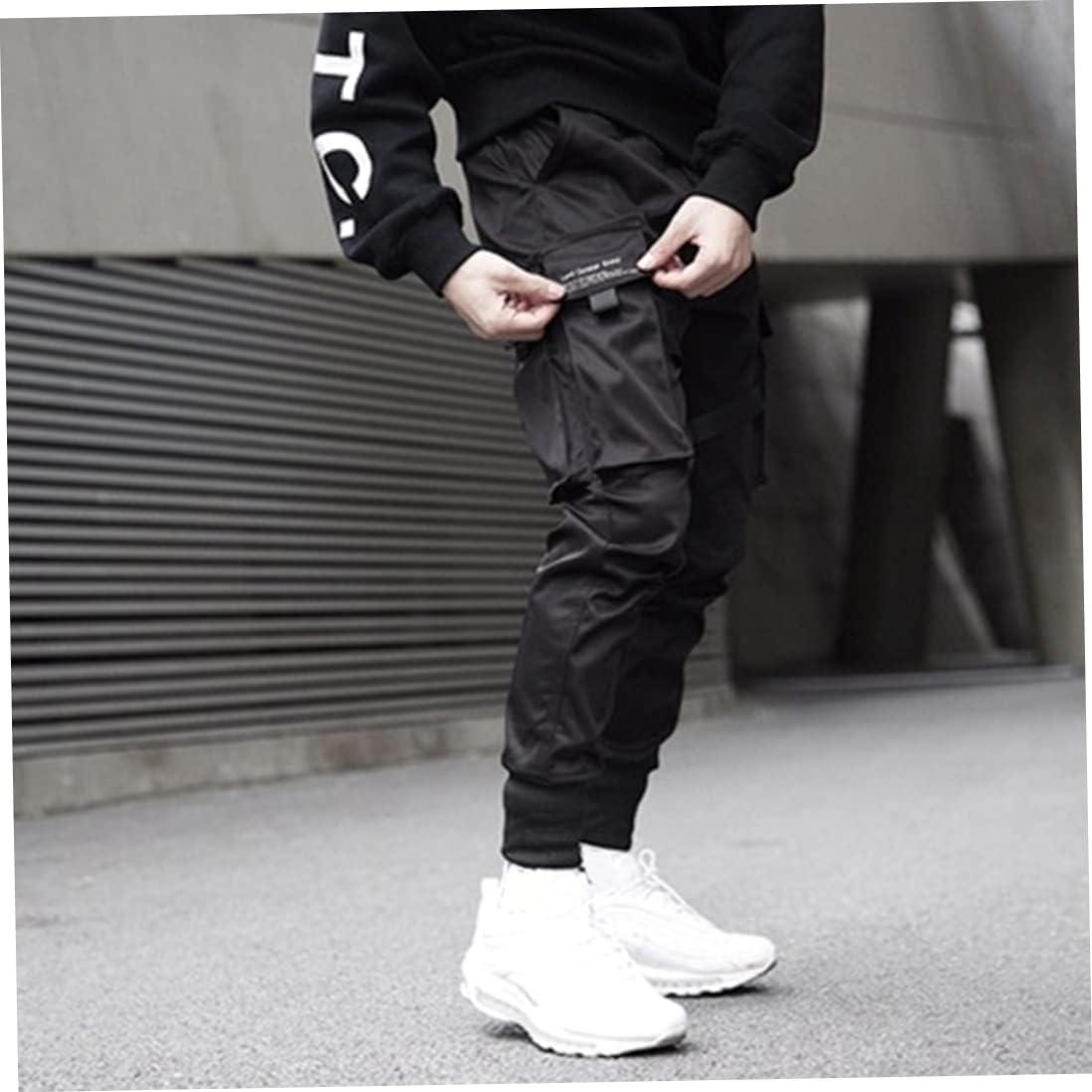 Herrbyxor cargobyxor haremsbyxor overaller hiphop punk joggingbyxor sport för män pojkar svart S.