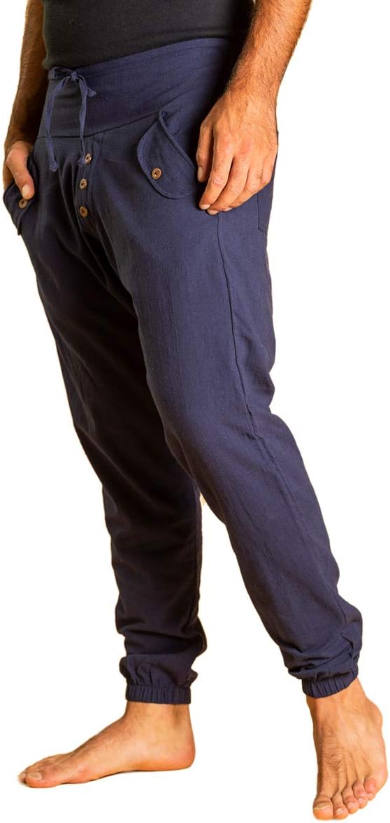 PANASIAM Yogi Pants Classic för dam och herr I bekväma fritidsbyxor i Aladin-Harem-stil – 100% bomull I optimal passform tack vare dragsko fram och elastisk linning bak I sommarbyxor