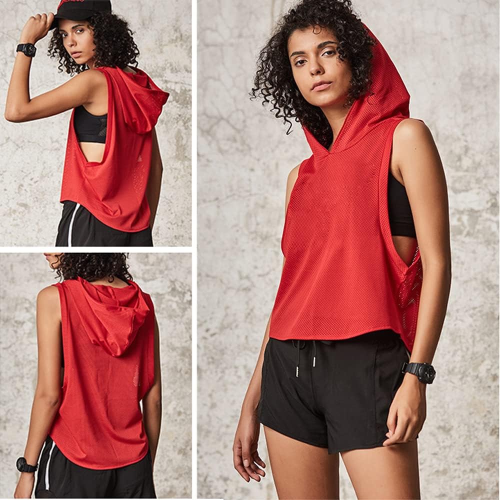 Ärmlös näthuvtröja för kvinnor, sport, löpning, t-shirts, träningstoppar