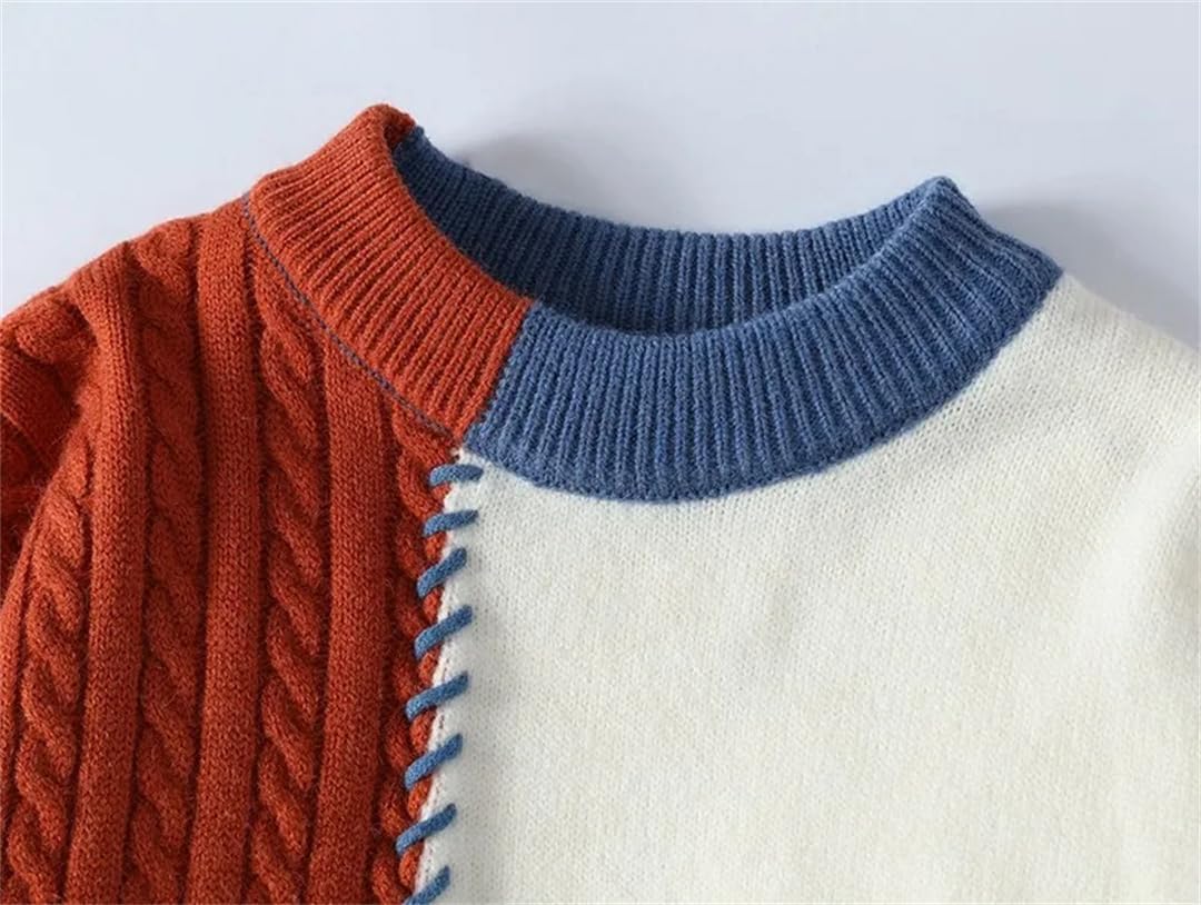 Fnfmrfmr Stickad herrtröja med lappverk rund hals varm hip-hop street pullover tröjor toppar