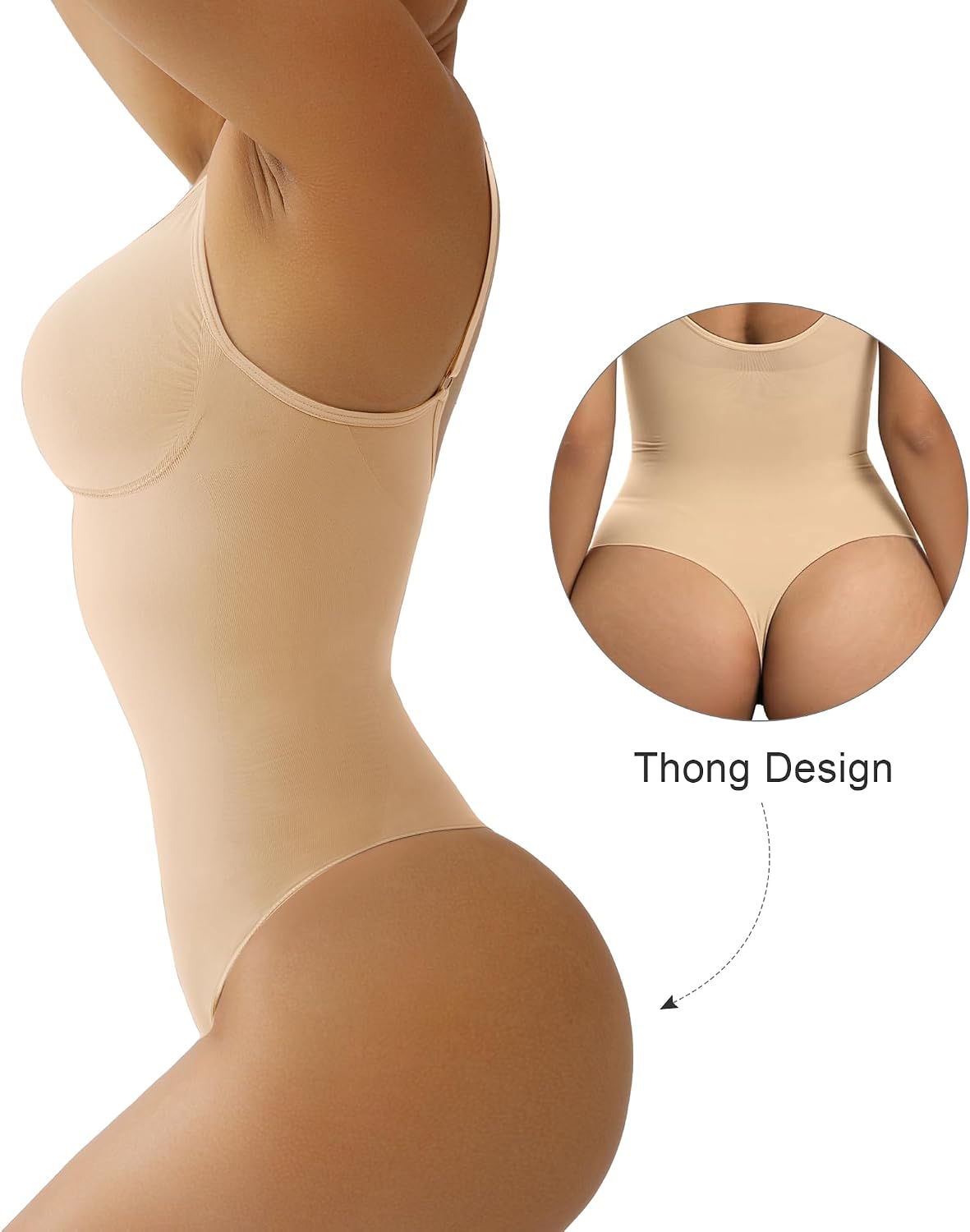SHAPERX Women Sculpting Bodysuit Tummy Control Shapewear Seamless Body Shaper Thong Adjustable Straps