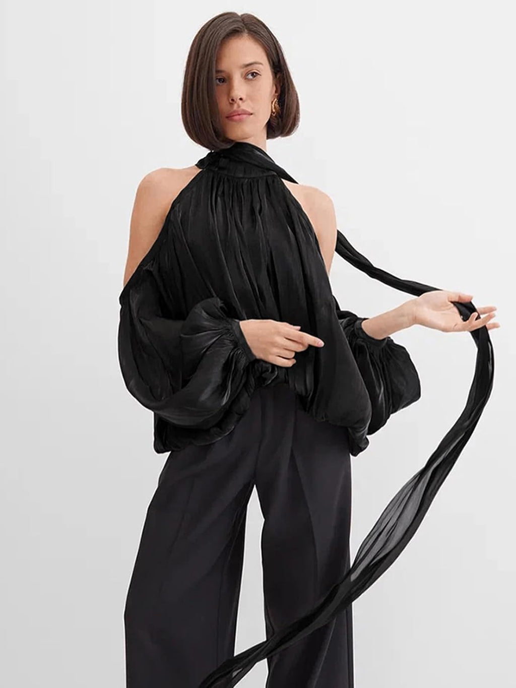 Blus med puffärmar damer elegant sexig axellös halsringning skjortor tunika toppar för fest, klubb, festlig, semester, bröllopsgäster