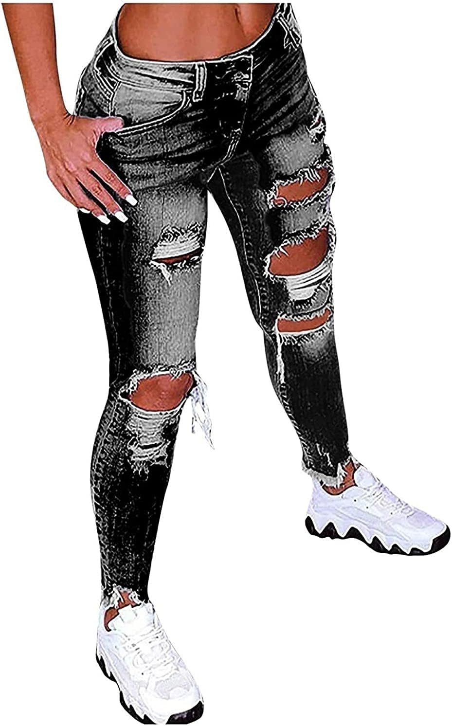 Hög Midja Ripped Jeans Kvinnor Jeans Byxor Kvinnor Hål Skinny Jeans Byxor Kvinnor Ripped Destroyed Denim Jeans Relaxed Women Stretch Slim Fit Ripped Broken Pants Jeans Leggings Women Large Jeans för k