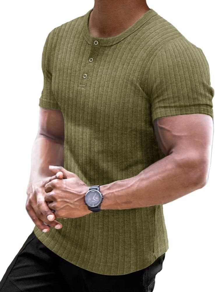 Muscle CMdr mäns ribbad Henley-skjorta kortärmad smal passform muskelskjorta anpassad bomull vardaglig långärmad