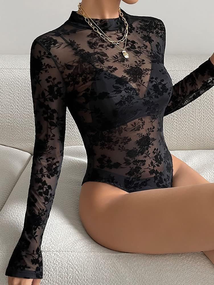 Generisk dambody med spetsar, långärmad eleganta bodys, sexig jumpsuit, toppar, bodysuit, stringtrosa, långärmad body, basic undertröja, V-ringad, party, topp, bustier, ledig, chic, body, spets, damer