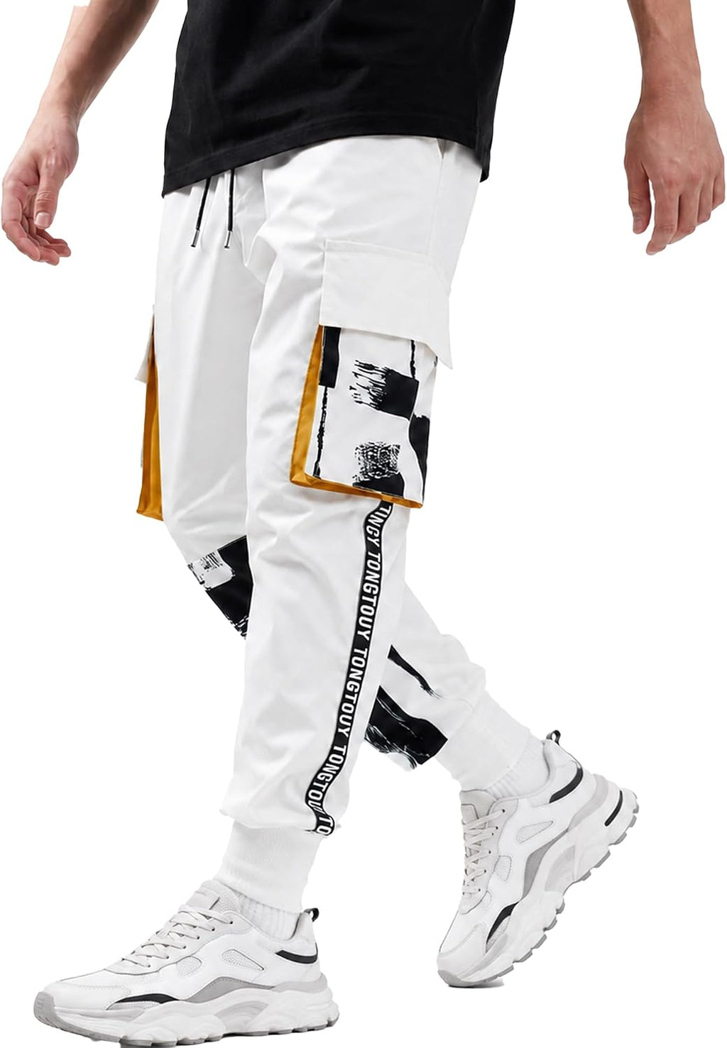 XYXIONGMAO Män vit taktiska haremsbyxor med fickor techwear streetwear hip hop joggare sweatpants cargobyxor för män