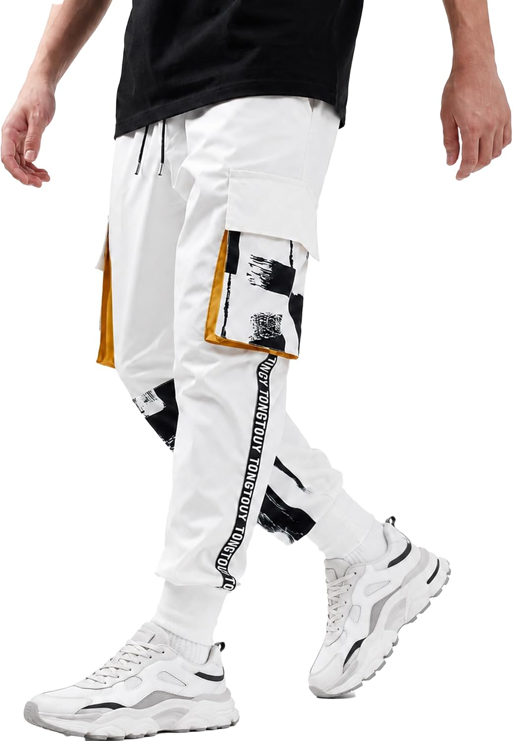 XYXIONGMAO Män vit taktiska haremsbyxor med fickor techwear streetwear hip hop joggare sweatpants cargobyxor för män