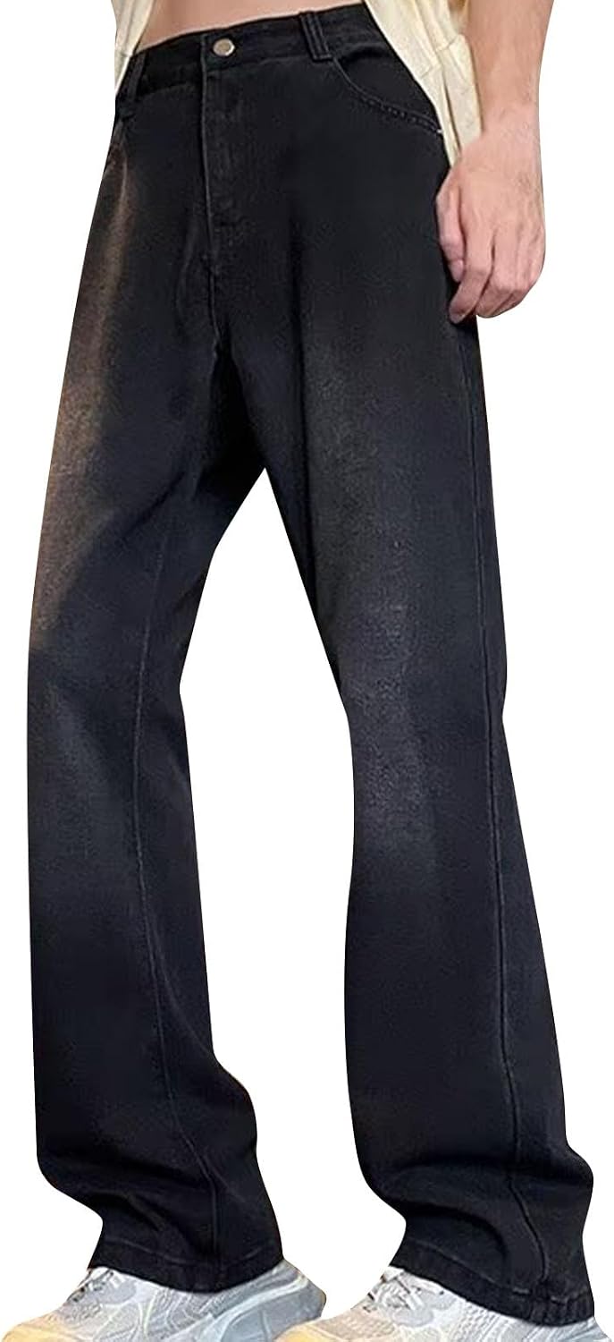 Jeans för män UK raka avslappnade vintage jeans breda ben byxor enfärgade denimbyxor snygga smarta hiphop streetwear S-3Xl