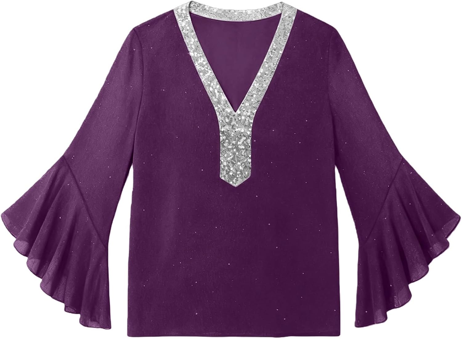 Glittrig festtopp för kvinnor, V-ringad, 3/4, utsvängd ärm, elegant, lös passform, paljett, blus, för kvällsklubb, cocktail, utekväll