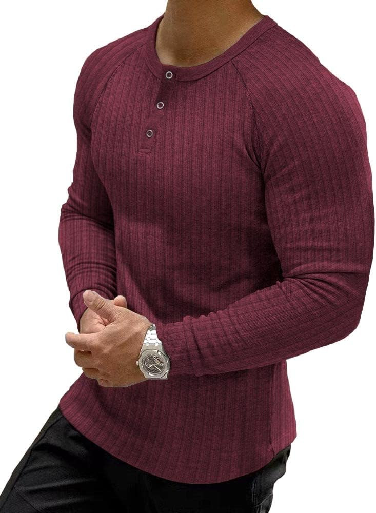 Muscle CMdr mäns ribbad Henley-skjorta kortärmad smal passform muskelskjorta anpassad bomull vardaglig långärmad