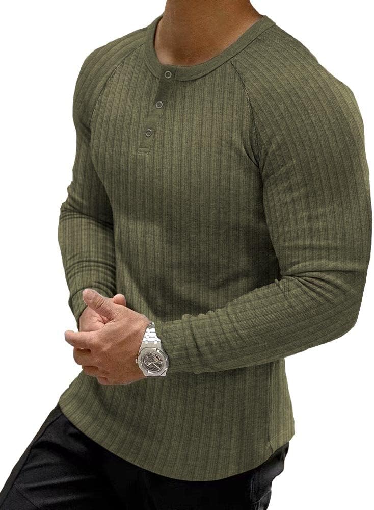 Muscle CMdr mäns ribbad Henley-skjorta kortärmad smal passform muskelskjorta anpassad bomull vardaglig långärmad