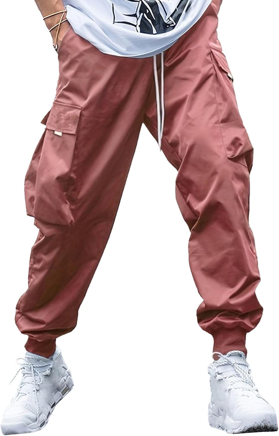 Herr cargo joggingbyxor elastisk midja dragsko säckiga träningsbyxor techwear byxor för män 2025 trendiga kläder