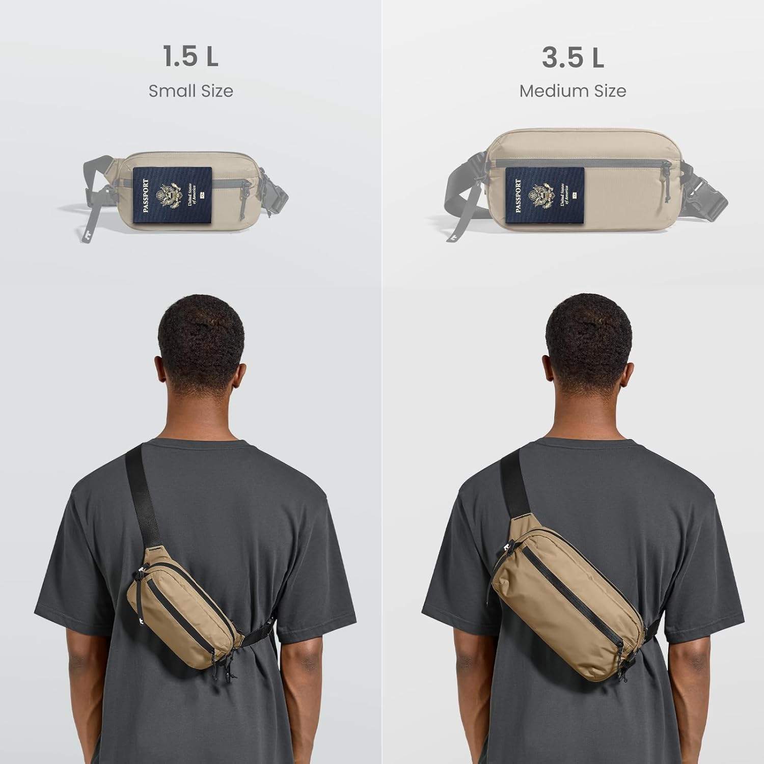 tomtoc 1,5 l crossbody väska med RFID-skydd, liten unisex axelremsväska, sling bag, lätt, vattentät sling bag, för utomhusresor, svart