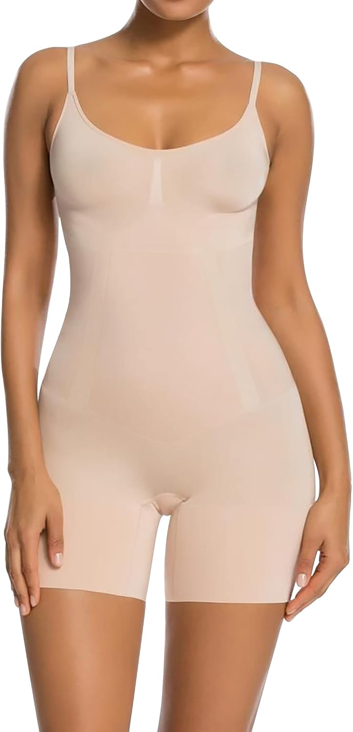 SHAPERX Women Sculpting Bodysuit Tummy Control Shapewear Seamless Body Shaper Thong Adjustable Straps