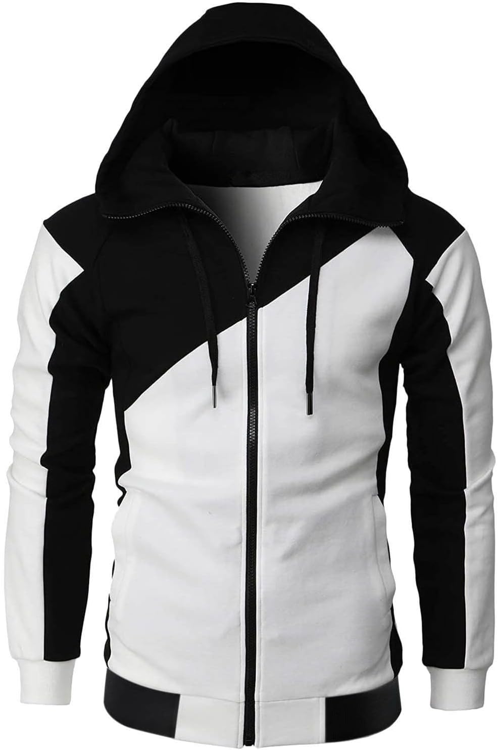 Generisk huvtröja med dragkedja för män, huvtröja med dragsko och fickor pullover tvåfärgad lapptäcke huvtröjor ledig hip hop sweatjacka slim fit andningsaktiv tröja cake casual mångsidig topp