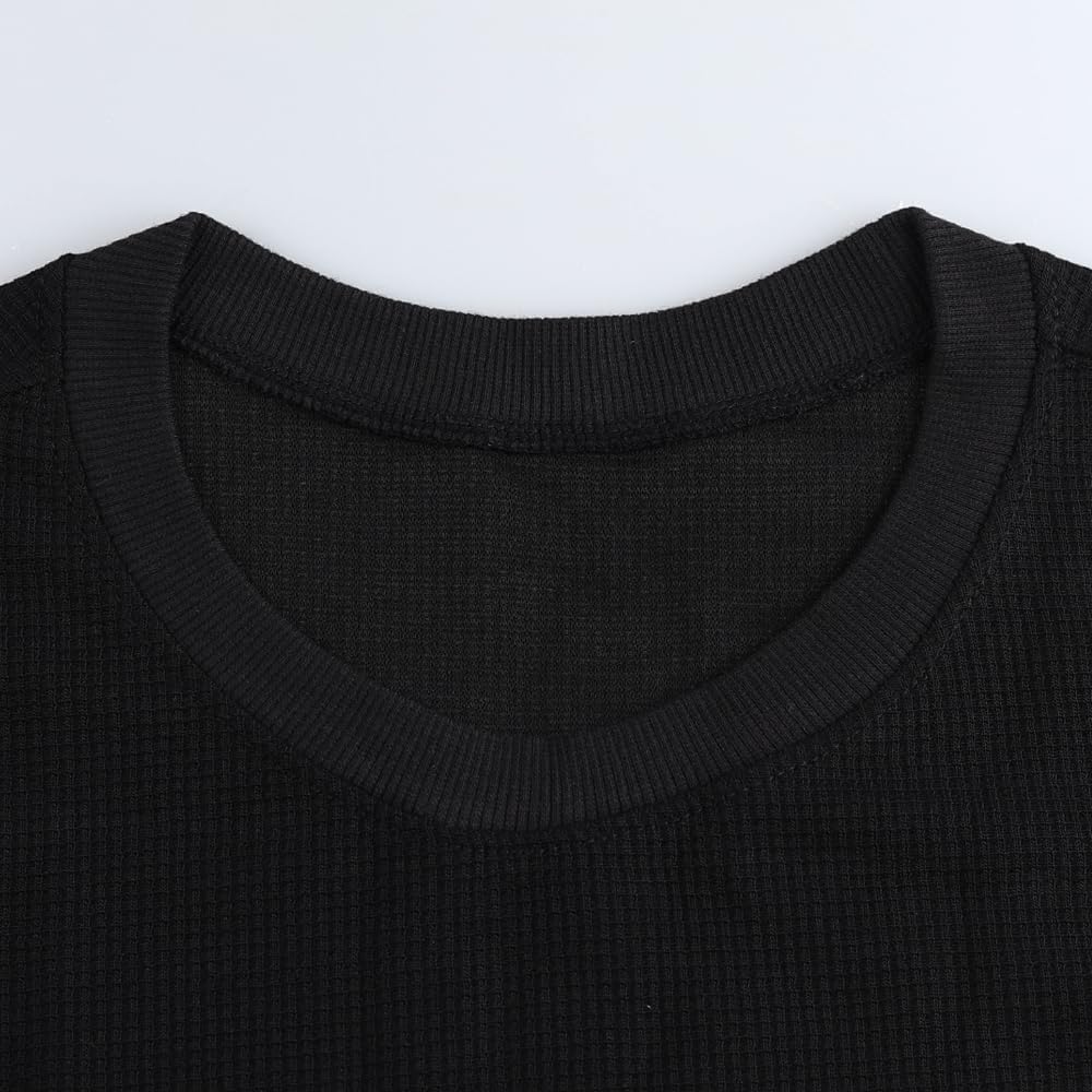 Muscle Alive Basic långärmad våffeltröja för män lös passform träning pullover rund hals skjorta