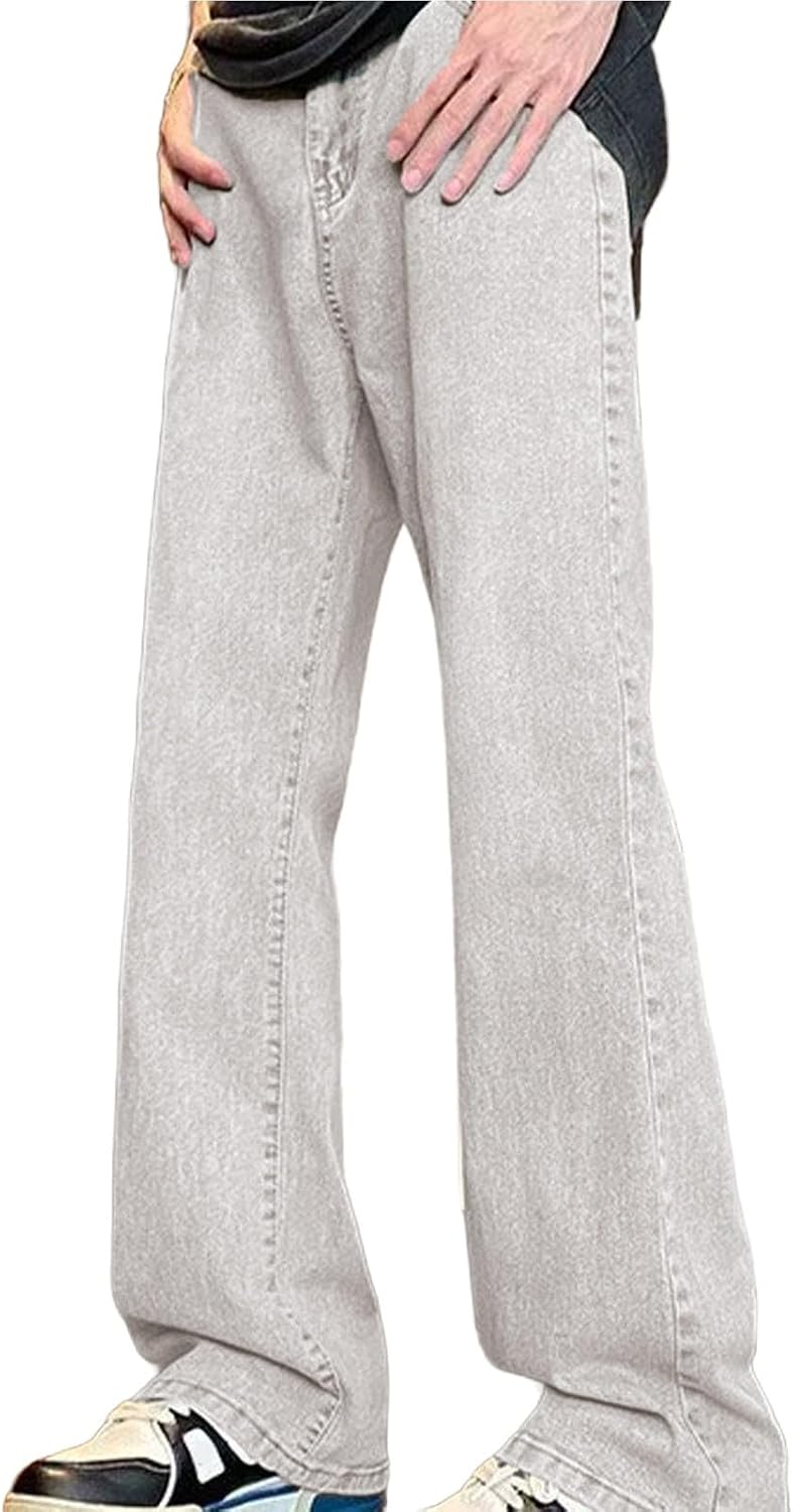 Jeans för män UK raka avslappnade vintage jeans breda ben byxor enfärgade denimbyxor snygga smarta hiphop streetwear S-3Xl