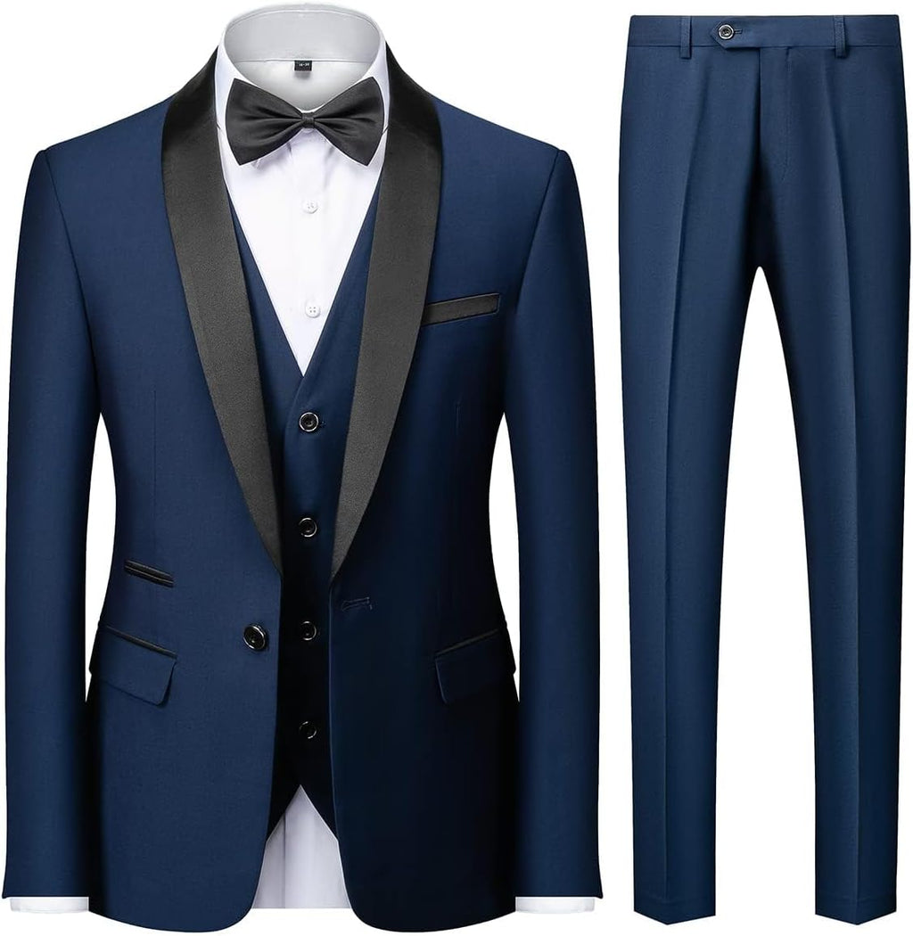 Herrar 3 stycken kostym slim fit en knapp halsduk revers för bröllop bal kavaj väst byxor set