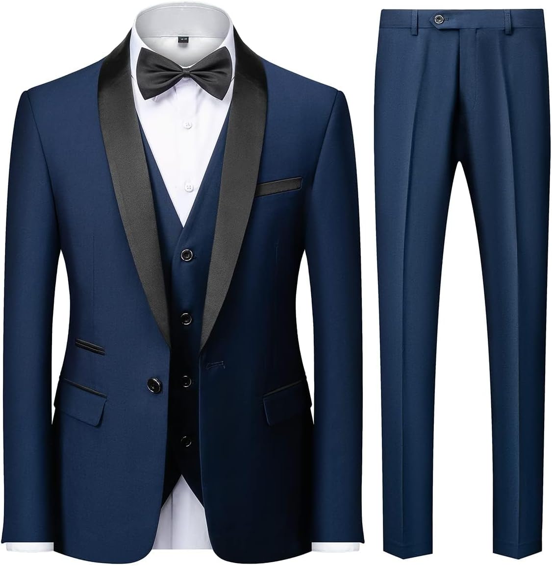 Herrar 3 stycken kostym slim fit en knapp halsduk revers för bröllop bal kavaj väst byxor set