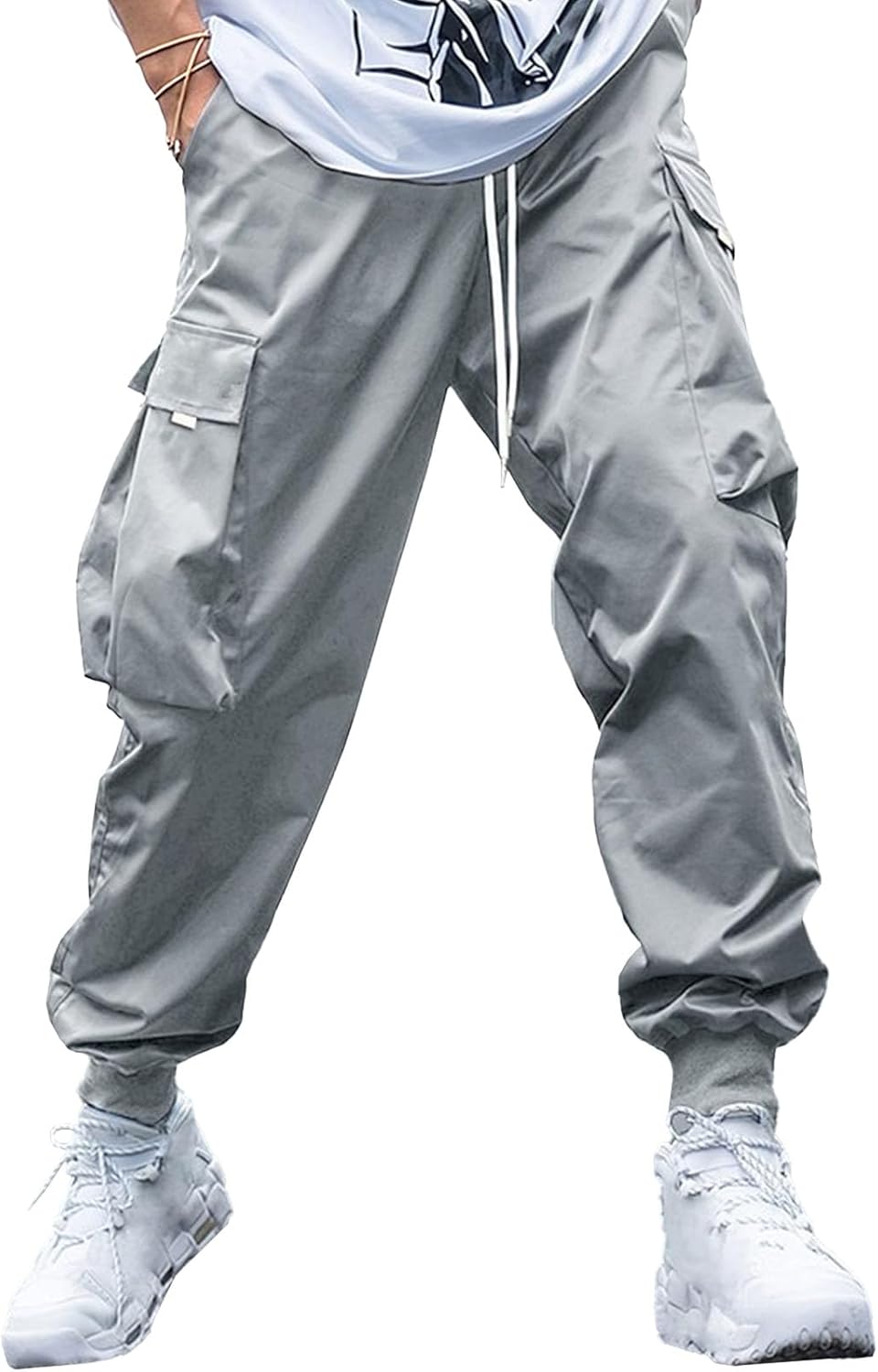 Herr cargo joggingbyxor elastisk midja dragsko säckiga träningsbyxor techwear byxor för män 2025 trendiga kläder