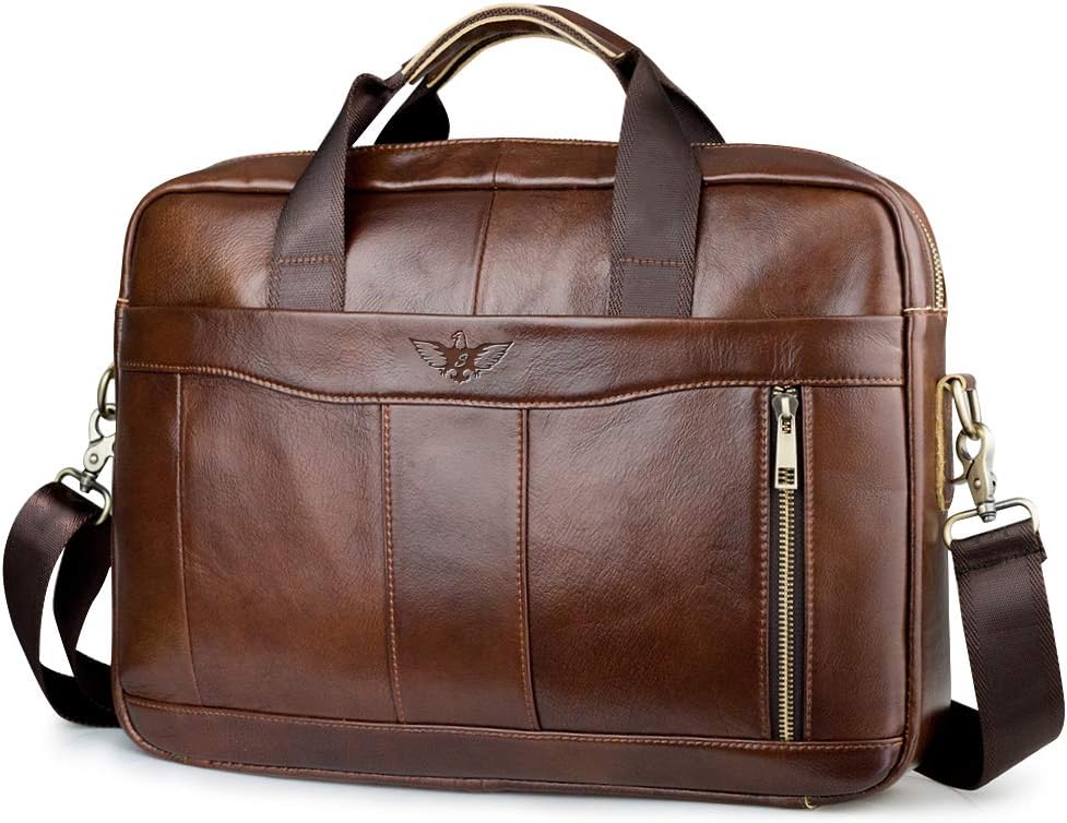 BAGZY Laptopväska för män läder 15,6 tum bärbar dator portfölj laptopfodral gåvor för män laptop messenger axelväska för PC laptop business handväska dokumentväska för kontor affärer college