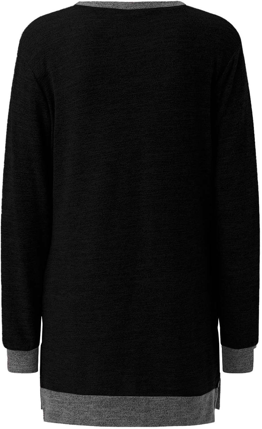 HUIFUAO T-shirt för kvinnor långärmad rund hals färgblock delad topp lös pullover topp skjorta kvinnor svart plus size t-shirt