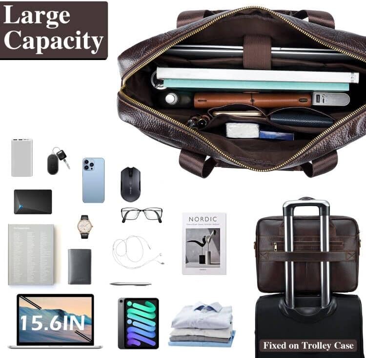 BAGZY Laptopväska för män läder 15,6 tum bärbar dator portfölj laptopfodral gåvor för män laptop messenger axelväska för PC laptop business handväska dokumentväska för kontor affärer college