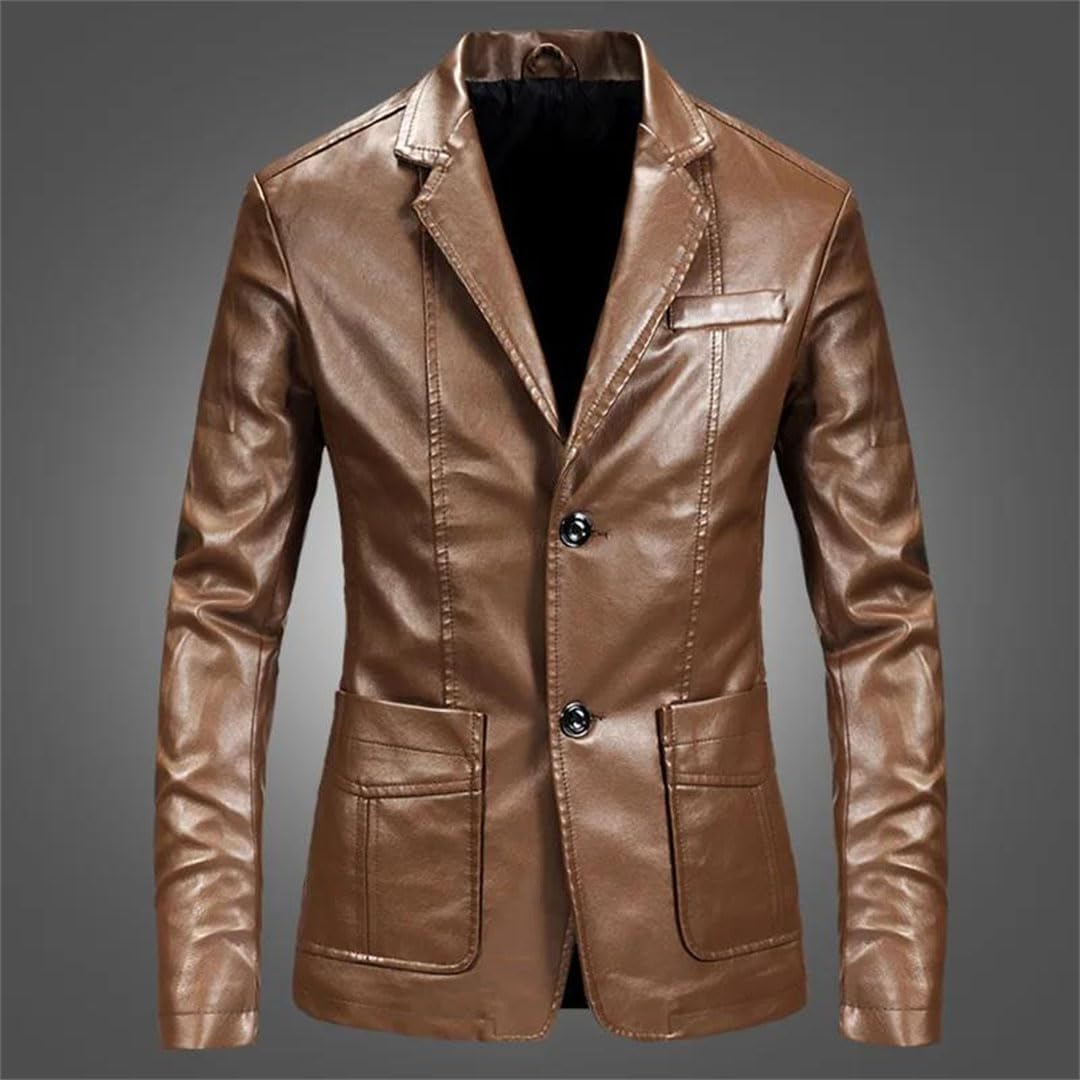 Bollrllr Män PU läderjacka business casual blazer smal passform kostym kappa vår