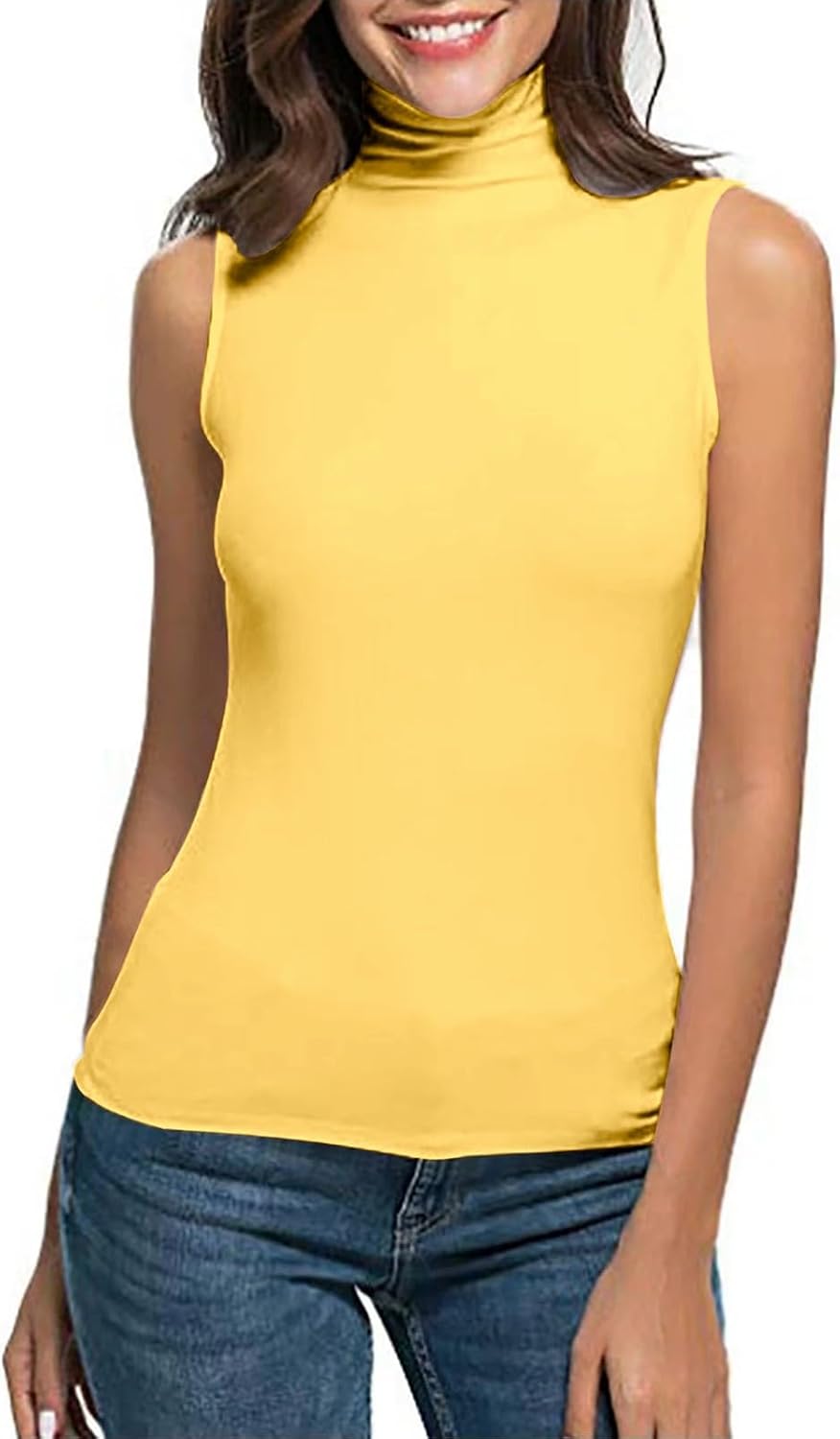 T-shirt dam polokrage - chic och elegant linne för kvinnor smal passform bekväm ärmlös t-shirt enfärgad ledig flytande topp andningsbar lätt topp