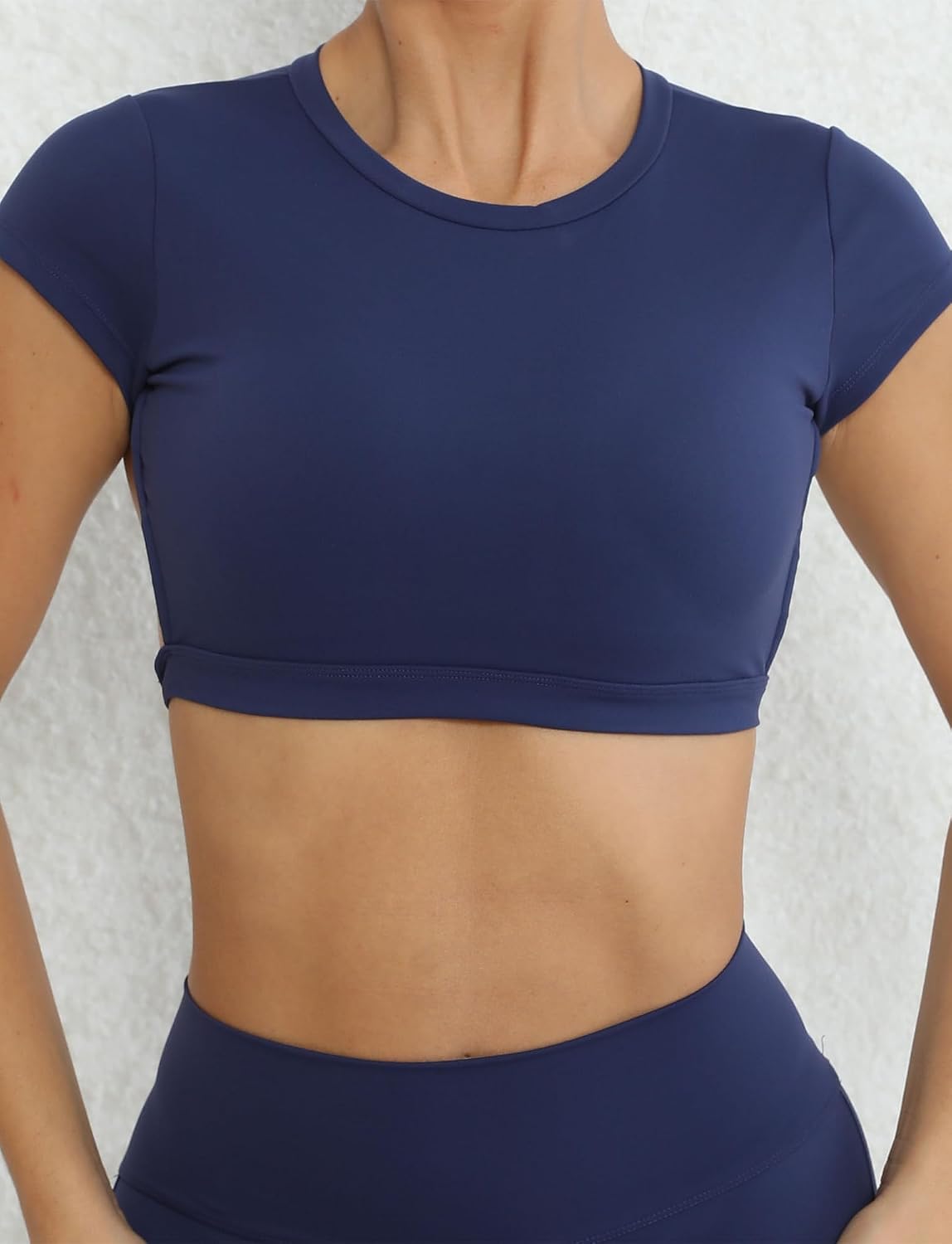 SEAUR Gym topp damer rygglös vadderad crop topp tajt sport löpartröja yoga fitness kortärmad t-shirt magfri sportskjorta rund hals mjuk S-L