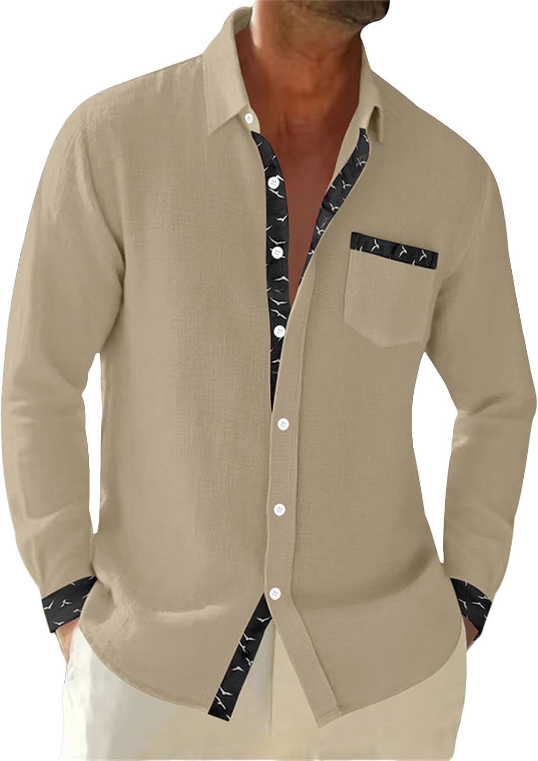 Herrskjorta linne hawaiiansk skjorta herr andningsbar skjorta långärmad chic skjorta överdimensionerad sommartopp med krage ledig minimalistisk baggy topp
