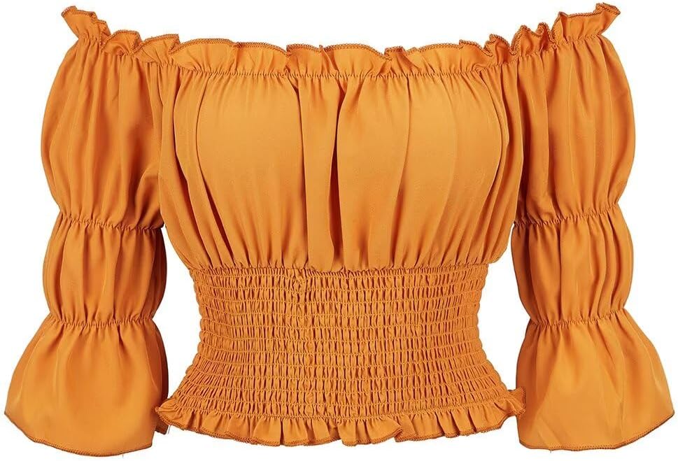 Blusar för kvinnor Off The Shoulder Renaissance Toppar Medeltida piratskjorta Gothic Smocked Boho kort ärm