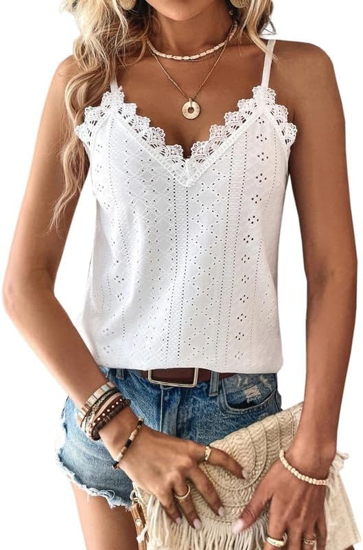 Haibang Chic och elegant sommarlinne dam camisole spets ärmlös spaghettiband topp sexig lös tröja ögla broderi camisole mode casual tanktoppar